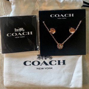 New COACH Open Circle Necklace + Tea Rose Stud Earring Set